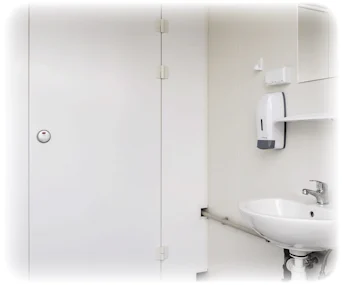 Sanitärcontainer MW10 von Mobilbox von innen mit Waschbecken