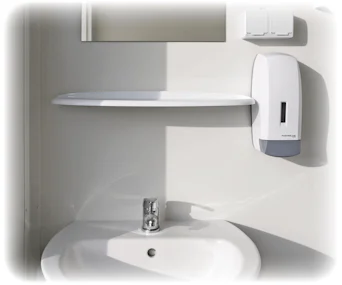 Sanitärcontainer MW10 von Mobilbox von innen mit Waschbecken