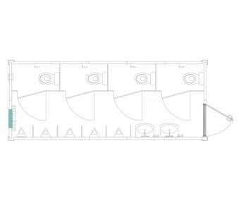 Sanitärcontainer MW20 von Mobilbox online mieten Sanitärcontainer MW20 von Mobilbox mit Aufteilung von oben