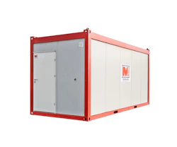 Sanitärcontainer MW20 von Mobilbox von außen mit Eingangstür