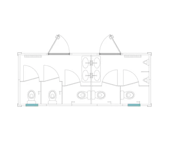 Sanitärcontainer MW23 von Mobilbox mit Aufteilung von oben