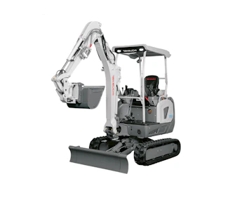 Minibagger Takeuchi TB20e schräg von vorne