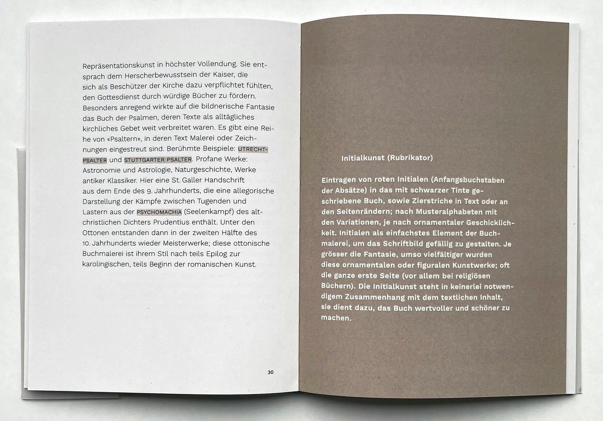 Typografie-Beispiel Publikation Aufgeklappte Publikation mit Textseiten.