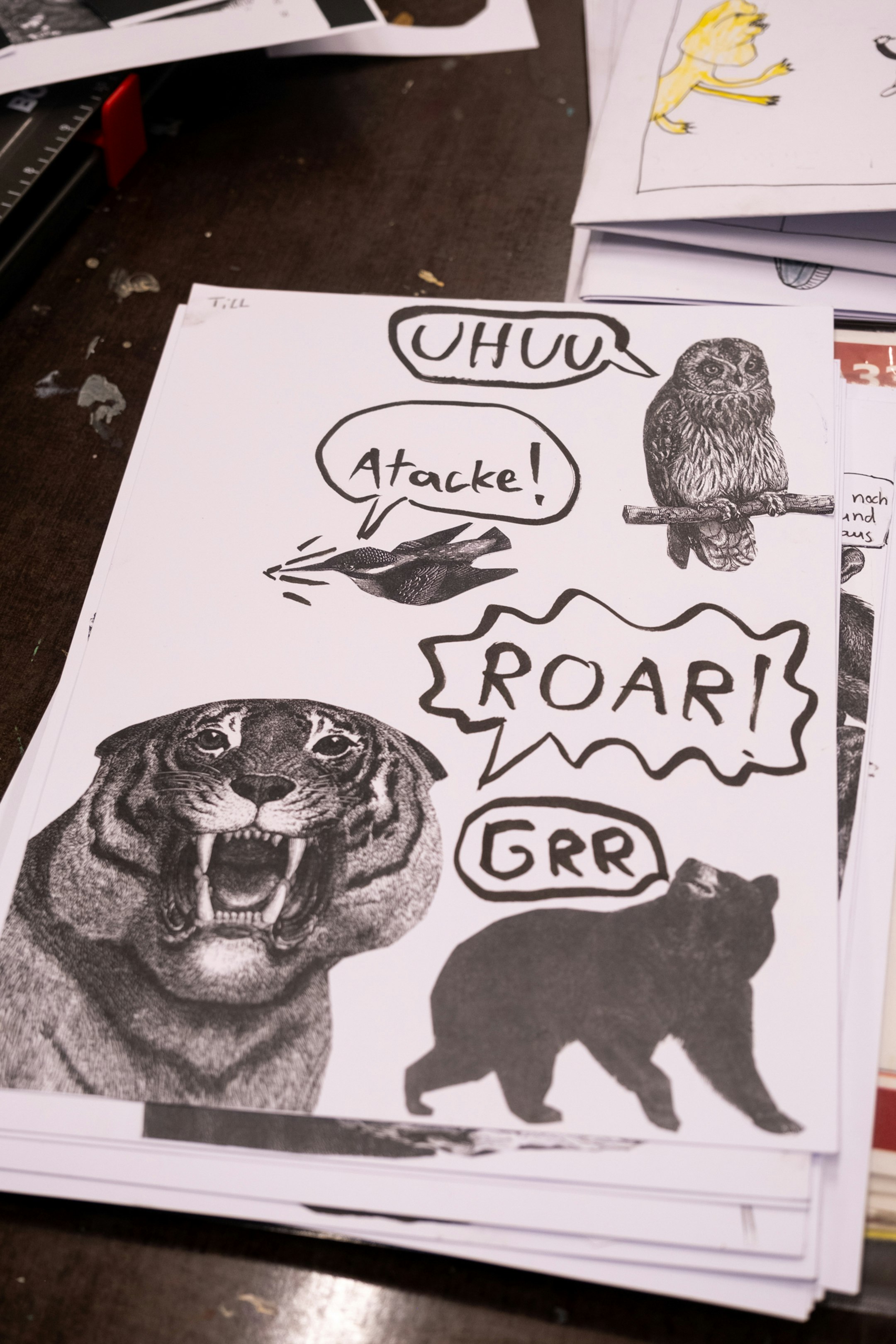 Comiczeichnungen von Tieren mit Sprechblasen