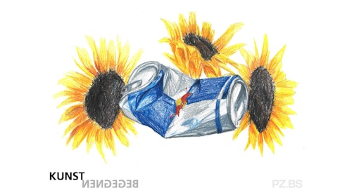 Red Bull Dose mit Sonnenblumen