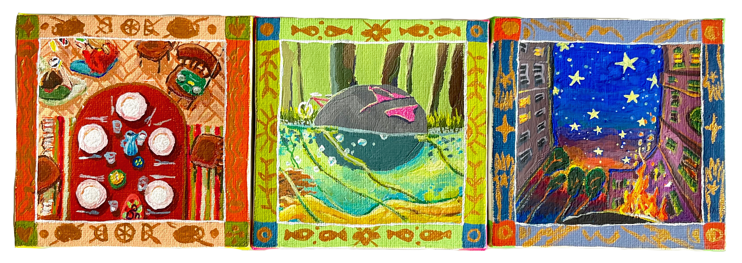 (2025, SfG Basel, Farbe Bild), Gouache; «Was mich glücklich macht – ein Triptychon» Malerei