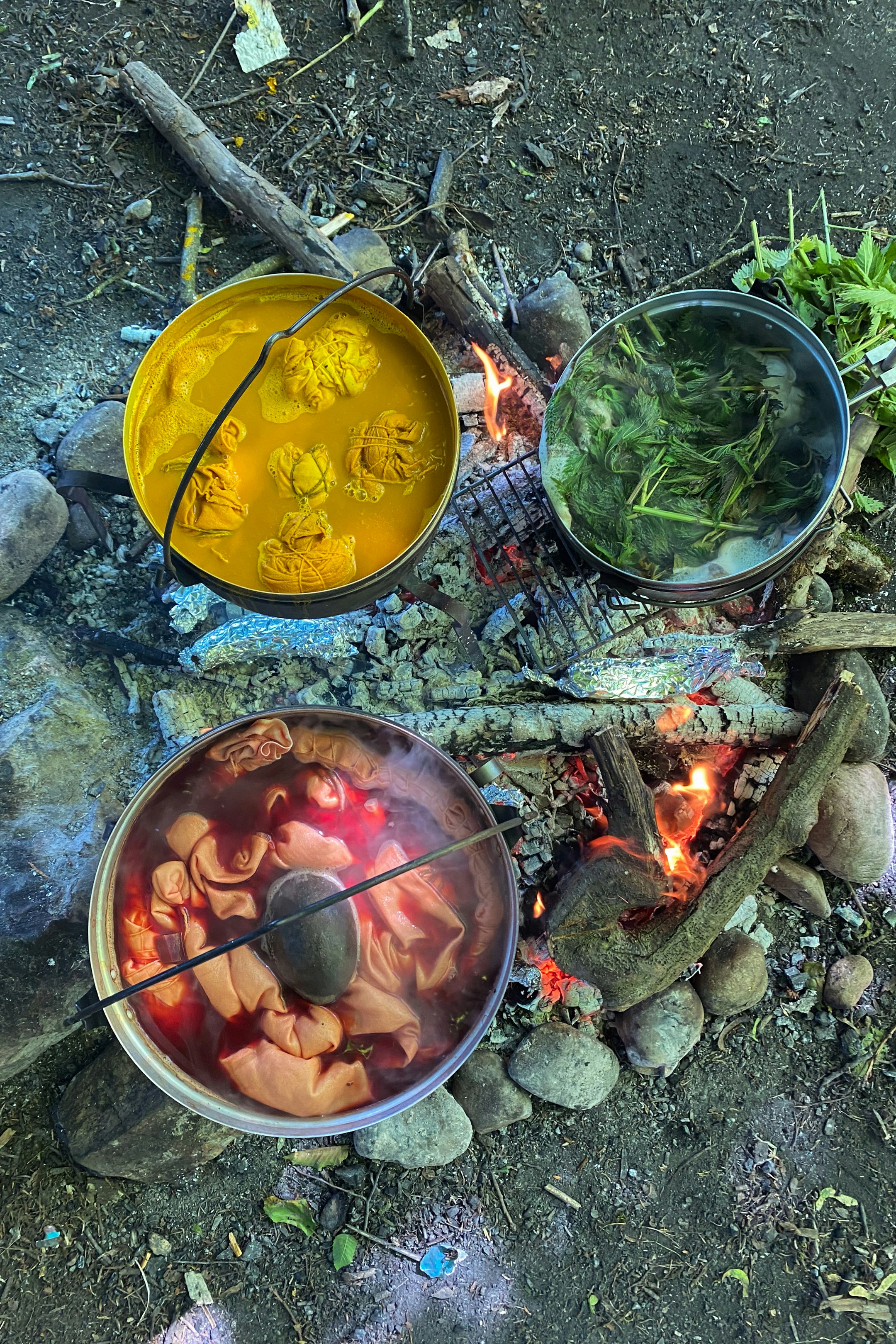 Stoffe mit Naturmaterialien färben im Wald