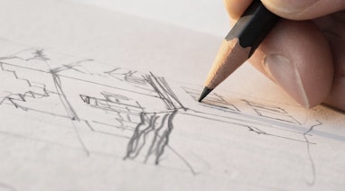Closeup Bleistift mit Hand beim Zeichnen