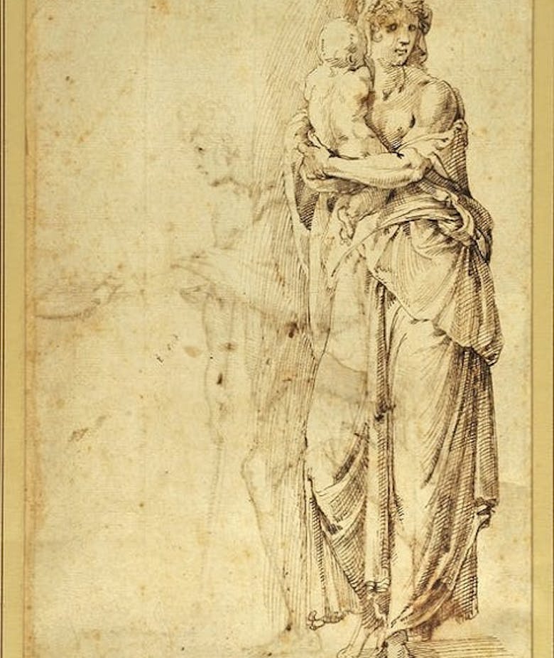 Figura femminile in piedi con bambino in braccio (recto); Uomo in atto di mendicare (verso)