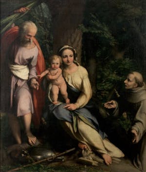 Riposo durante la fuga in Egitto con San Francesco
