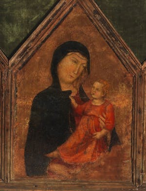 Madonna and Child, between a pope and a bishop