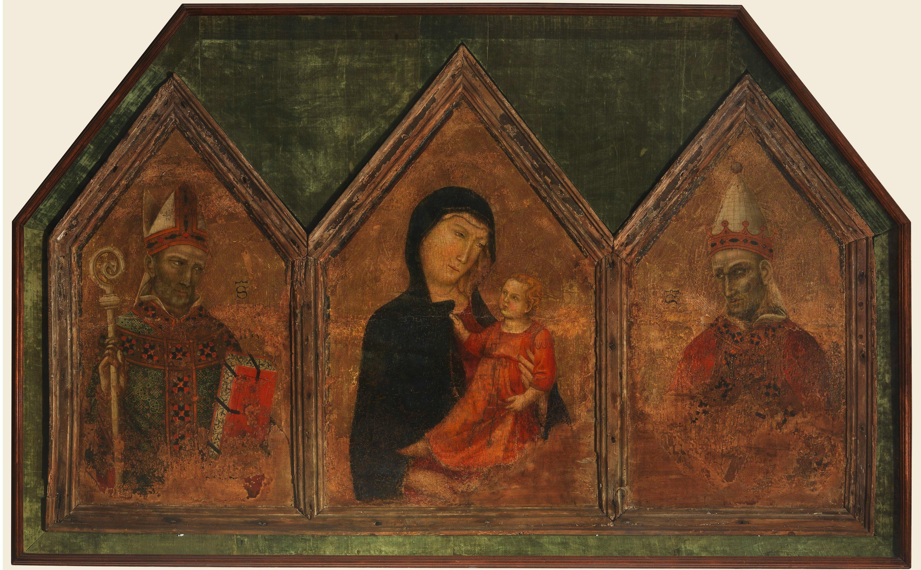 Madonna and Child, between a pope and a bishop