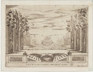 La Liberazione di Ruggiero dall’isola di Alcina. Isola d’Alcina. Seconda muta delle scene