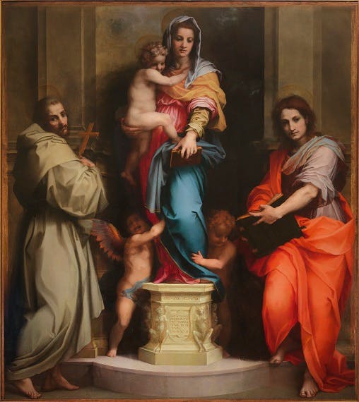 Virgin and Child between St Francis of Assisi and St John the Evangelist ('Madonna of the Harpies')