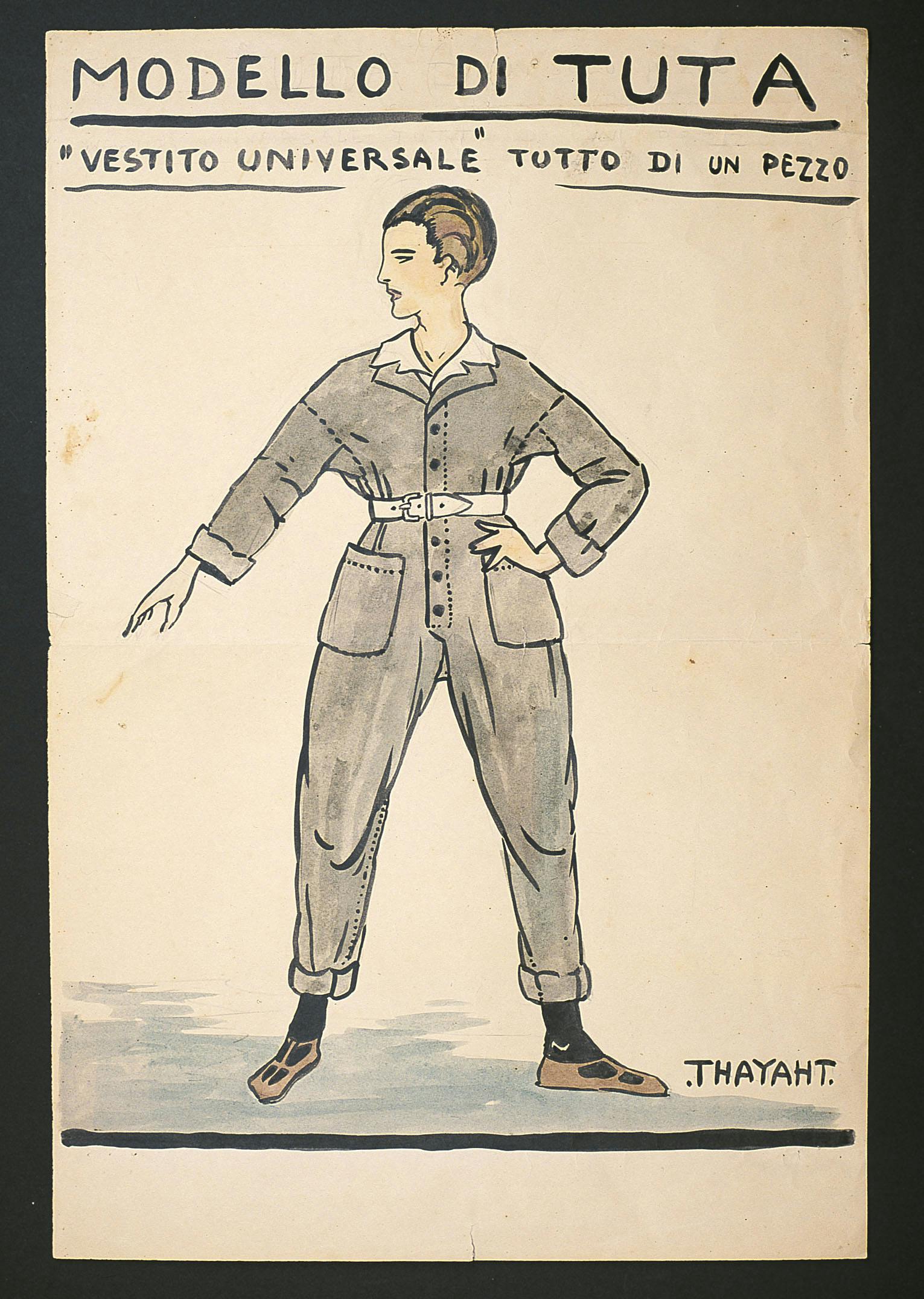 Thayaht, Modello di Tuta, 1920 ca., tempera su carta, 60,5 x 40 cm