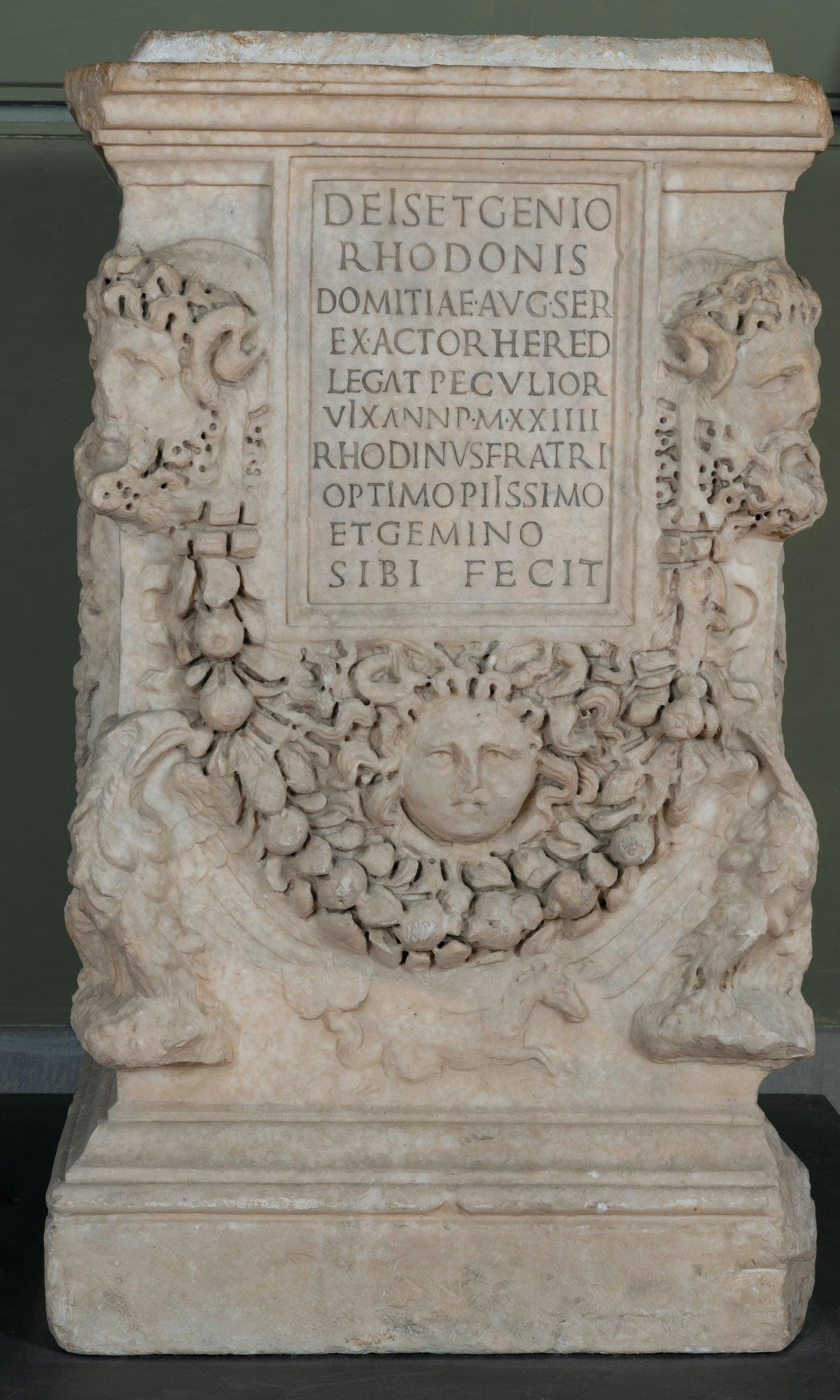 Ara in honour of Rhodon, Domitia Augusta's slave