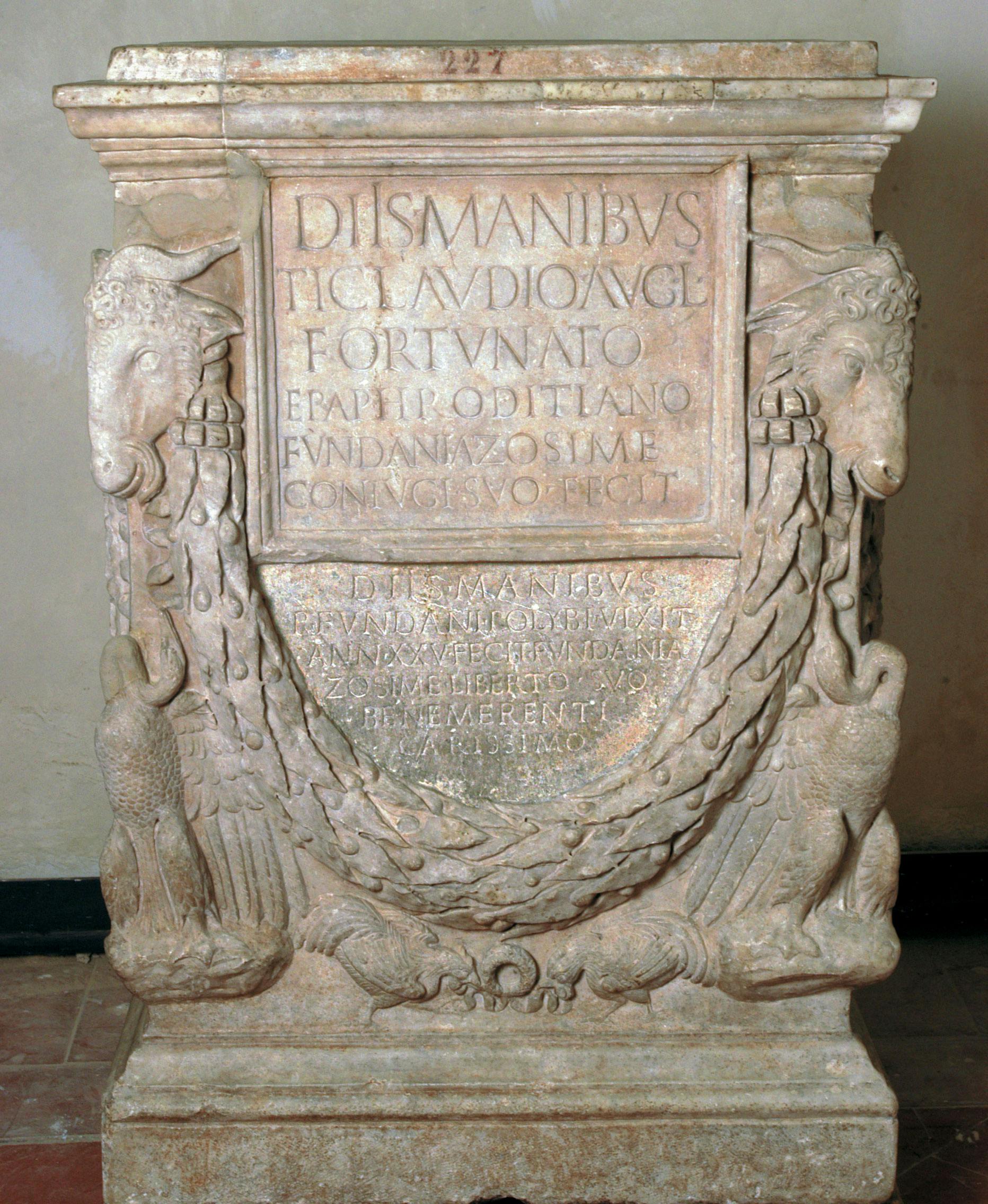 Altar dedicated by Fundania Zosime to her husband and freedman