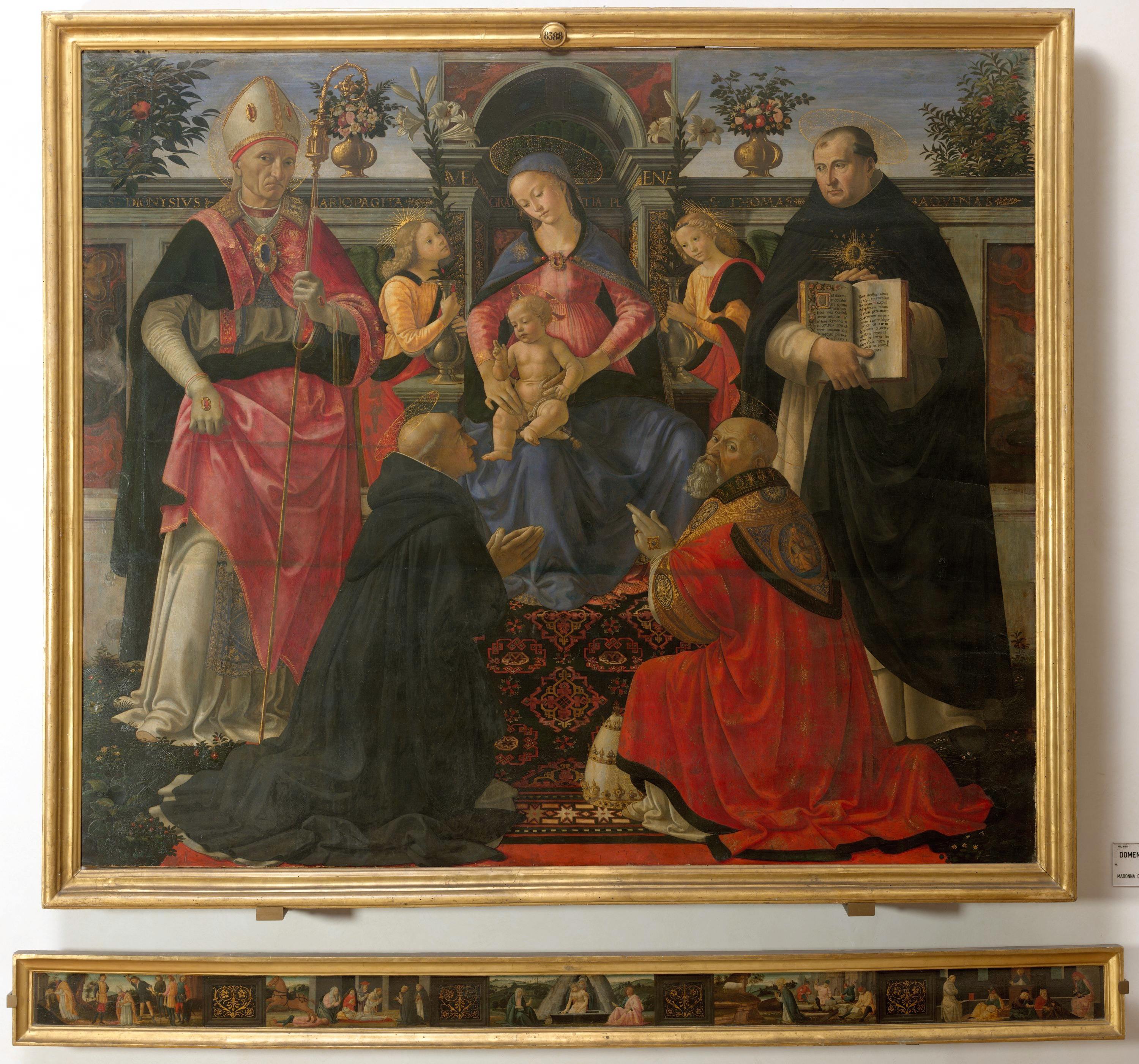 Madonna con Bambino in trono con i Santi Dionigi l'Areopagita, Domenico, Clemente, Tommaso d'Aquino e angeli