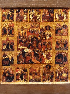 Icona Resurrezione di Cristo e Discesa agli inferi, con sedici scene della storia di Cristo post-mortem
