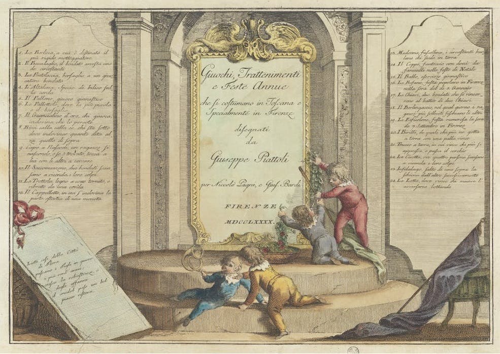 Giuochi, Trattenimenti e Feste Annue che si costumano in Toscana e specialmente in Firenze, by Niccolò Pagni, and Gius. Bardi, Florence 1790