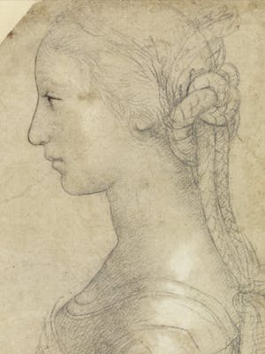 Half-length portrait of a young woman in profile