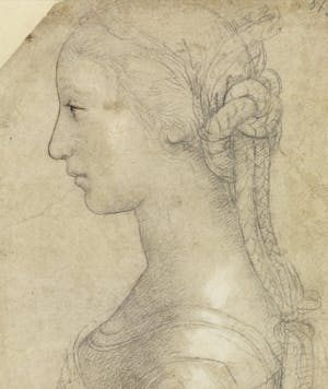 Half-length portrait of a young woman in profile