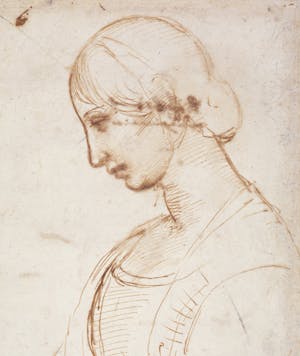 Half-length portrait of a woman in profile