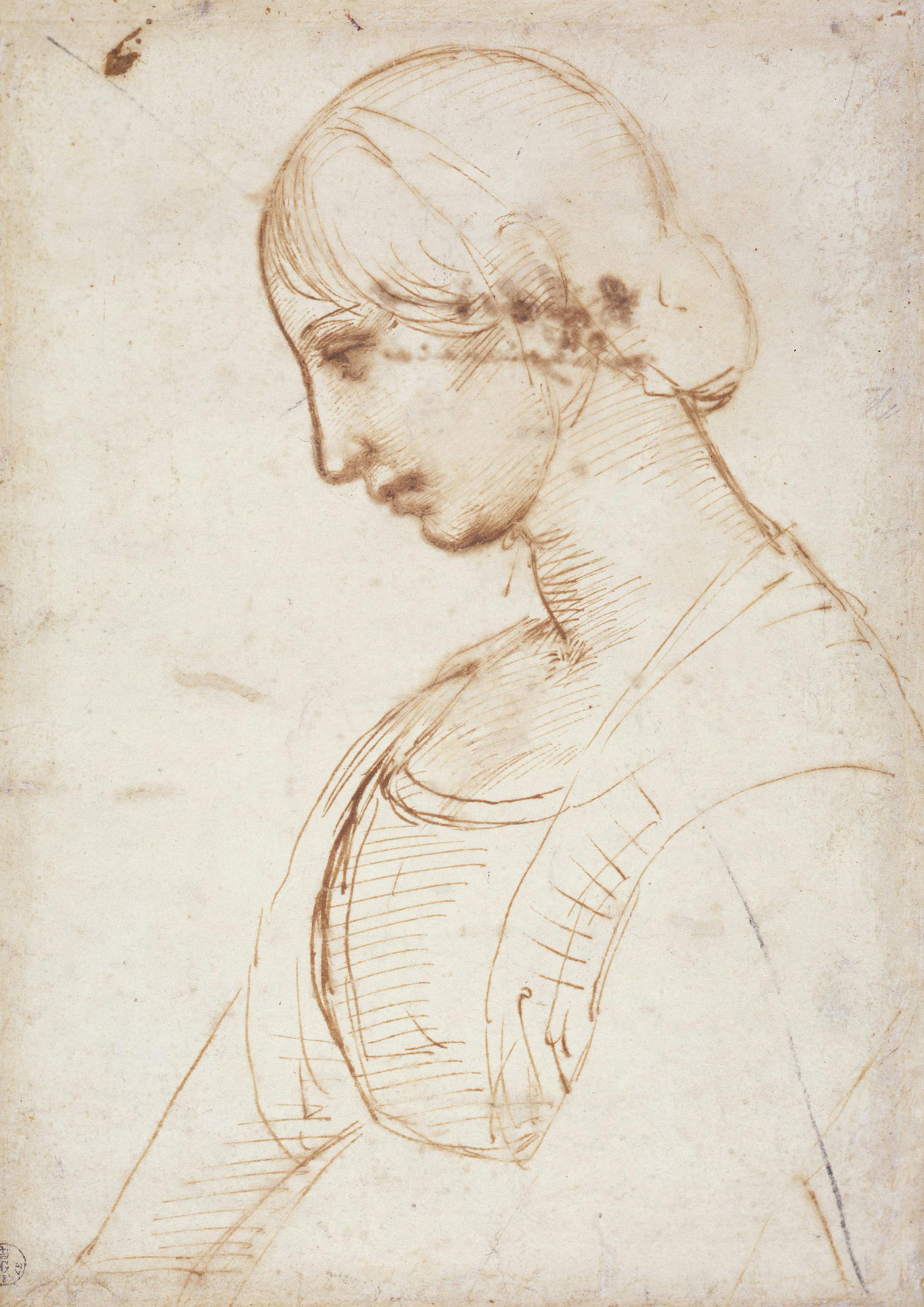 Half-length portrait of a woman in profile