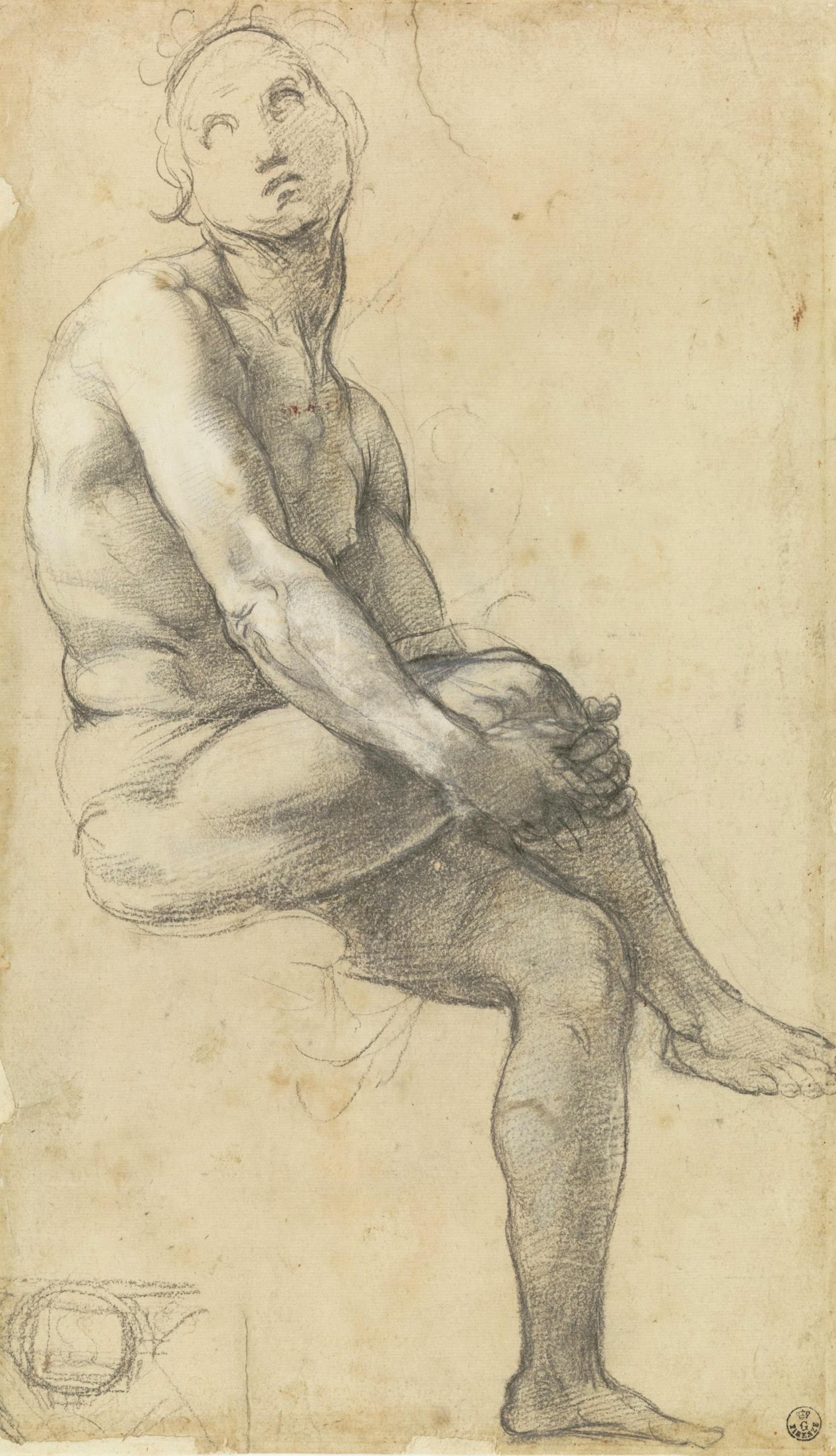 Preparatory study for Adam in “Disputation of the Holy Sacrament”, architectural sketch
