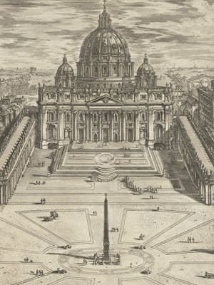 Veduta dell’insigne Basilica Vaticana coll’ampio Portico, e Piazza adjacente, in ‘Le Vedute di Roma’