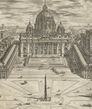 Veduta dell’insigne Basilica Vaticana coll’ampio Portico, e Piazza adjacente, in ‘Le Vedute di Roma’