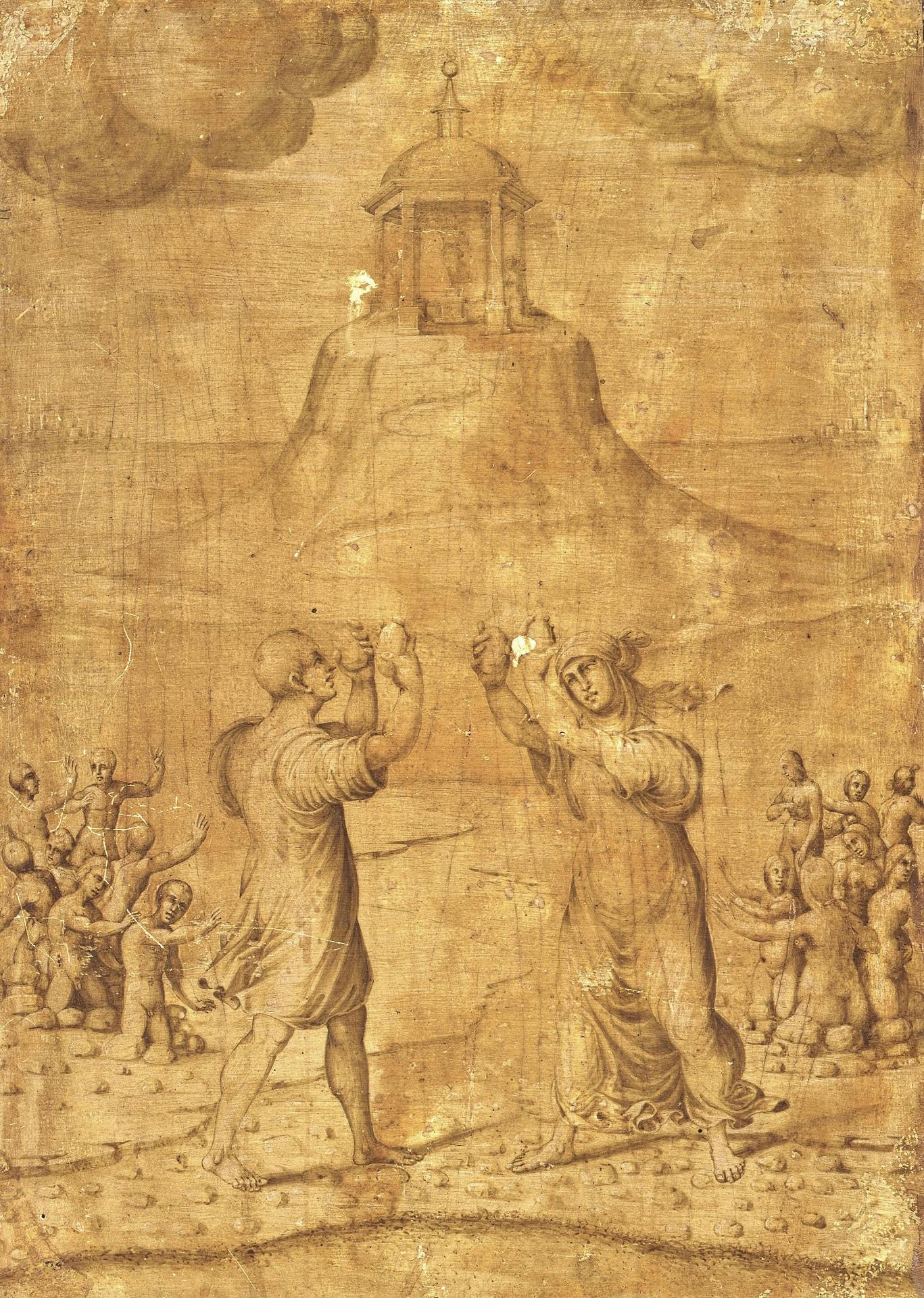 Maestro di Serumido, Deucalione e Pirra, recto del ritratto di Maddalena Strozzi | Maestro di Serumido, Deucalion and Pyrrha, back of the portrait fo Maddalena Strozzi