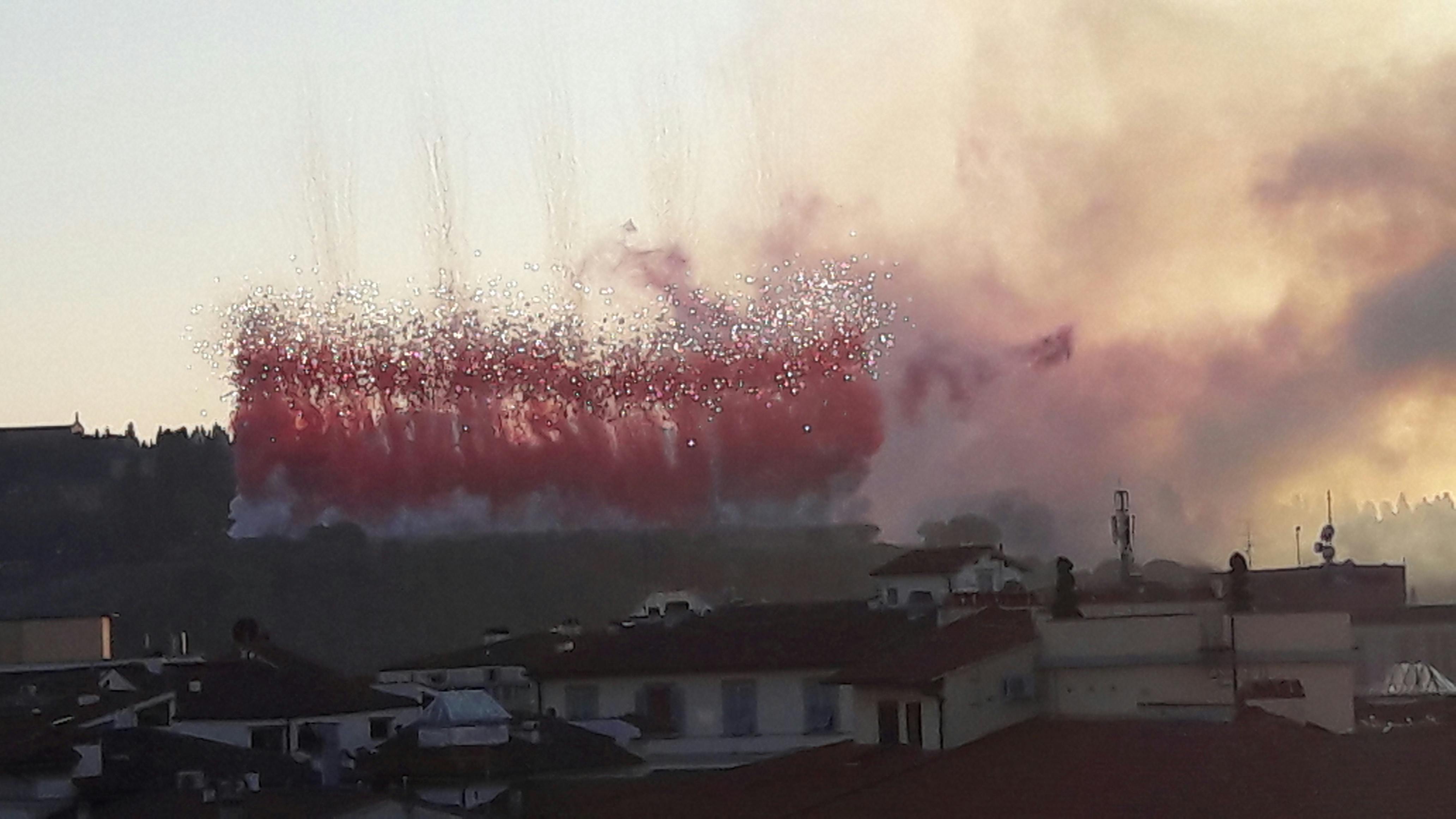 City of Flowers in the Sky. Spettacolo pirotecnico diurno realizzato da Cai Guo-Qiang per la città di Firenze