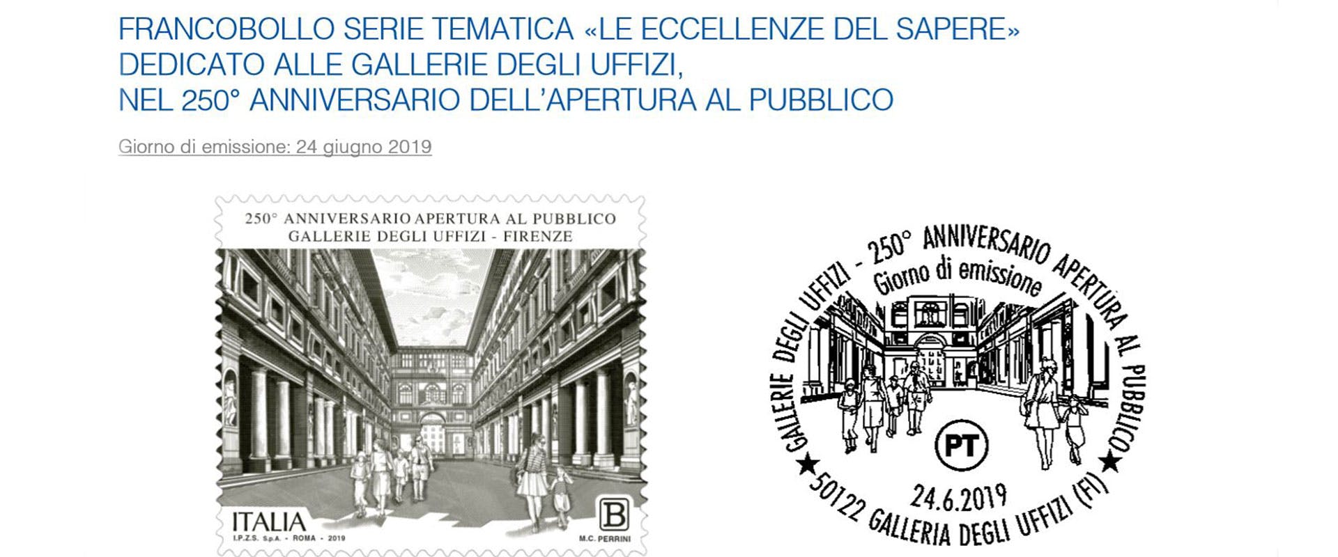 Un francobollo celebra i 250 anni di apertura degli Uffizi!