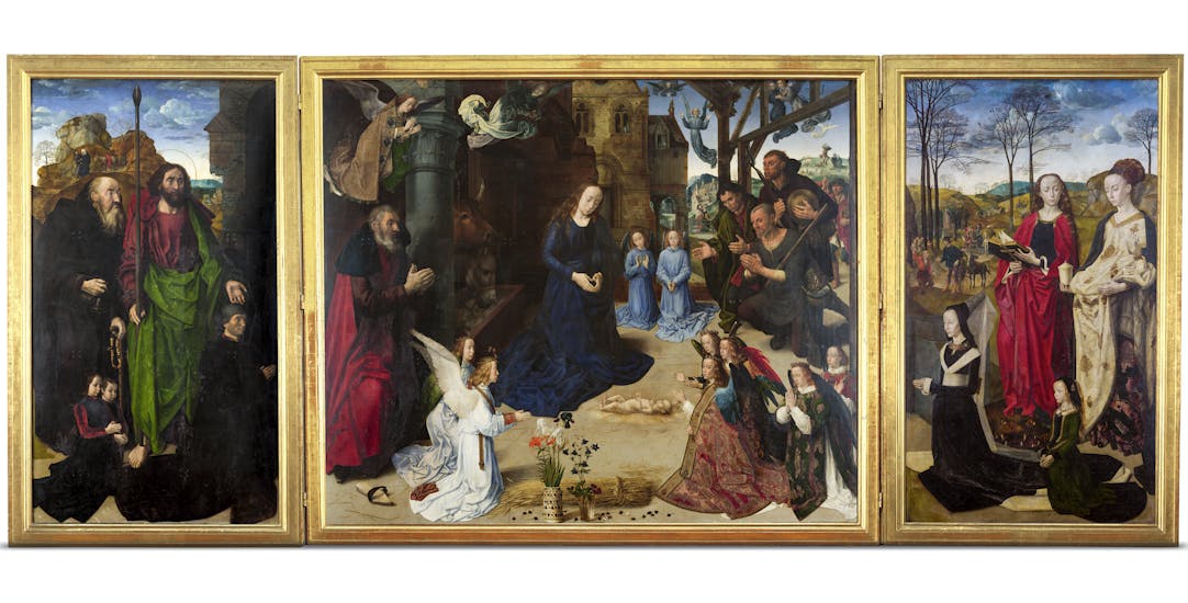 Quadro trittico verticale con raffigurazione di fiori