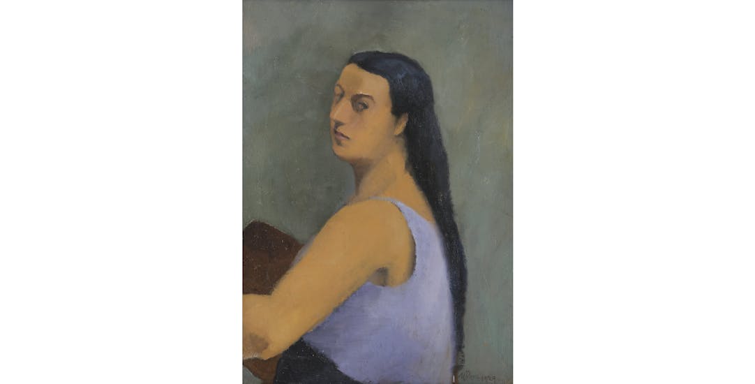 Portrait of young woman pointing fingers at her breast chest with