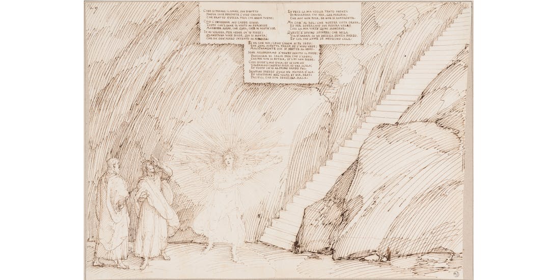 Third circle. The Irascible. Dante and Virgil at the Pass of Pardon and the stairway to the fourth circle