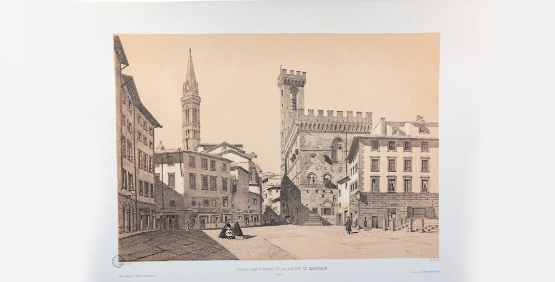 Demidoff – Piazza San Firenze e palazzo detto “il Bargello” (da A. Demidoff, La Toscane. Album monumental et pittoresque, 1862)