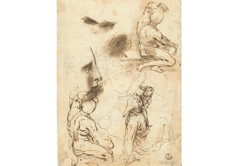 Three Studies and a Sketch of a Male Figure both Nude and Clothed; Profile