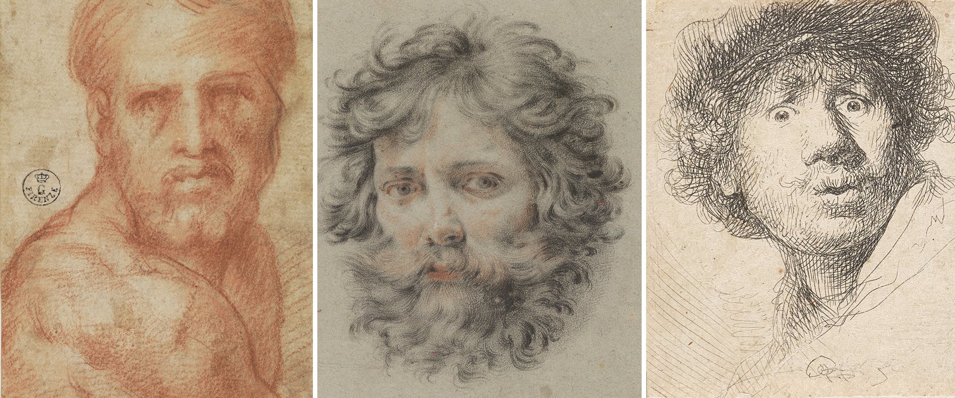 Copertina illustrativa della mostra sugli autoritratti su carta del rinascimento con Pontormo, Cristofano Allori, Rembrandt