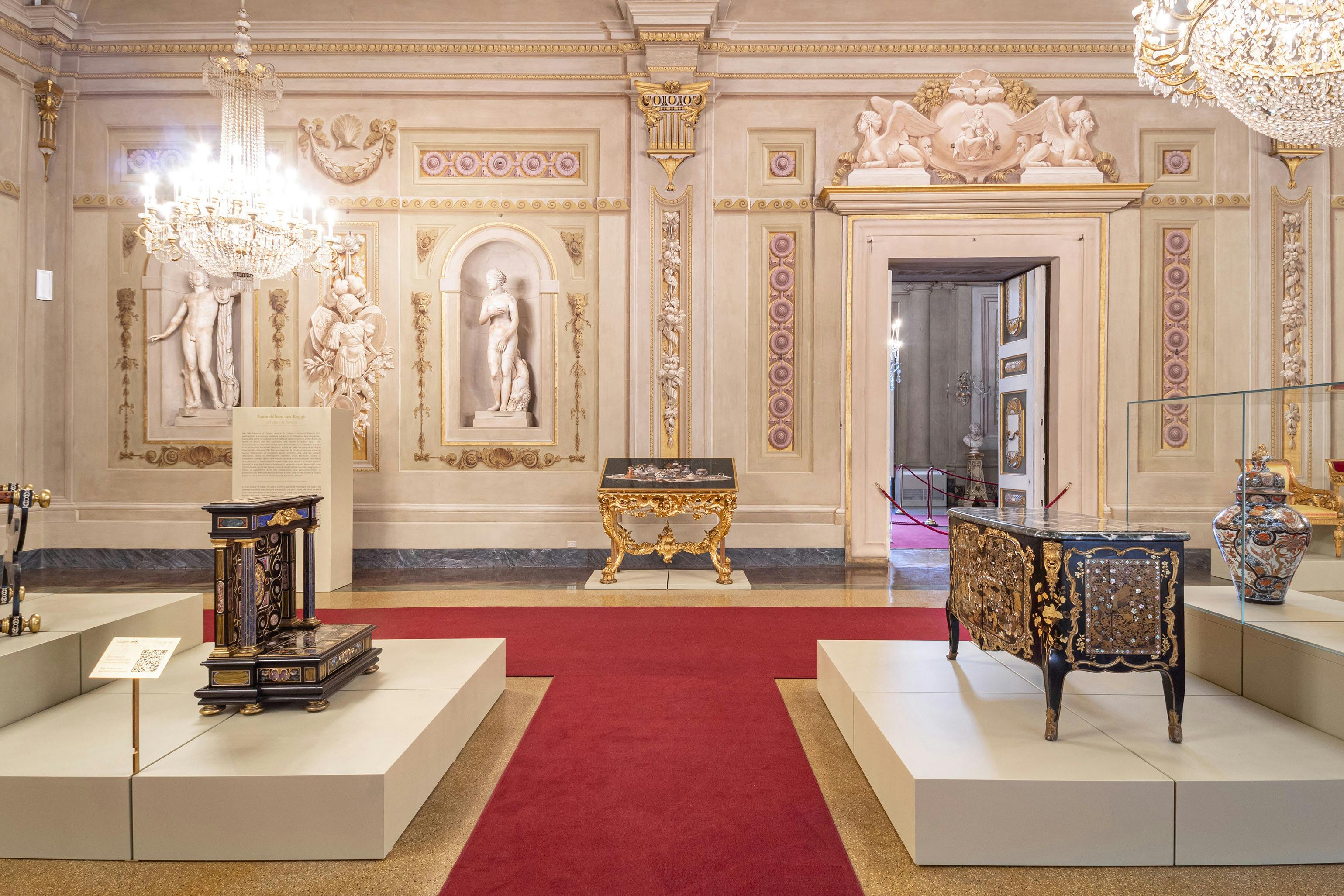 The Hall of Niches in Palazzo Pitti with an exhibition of furniture