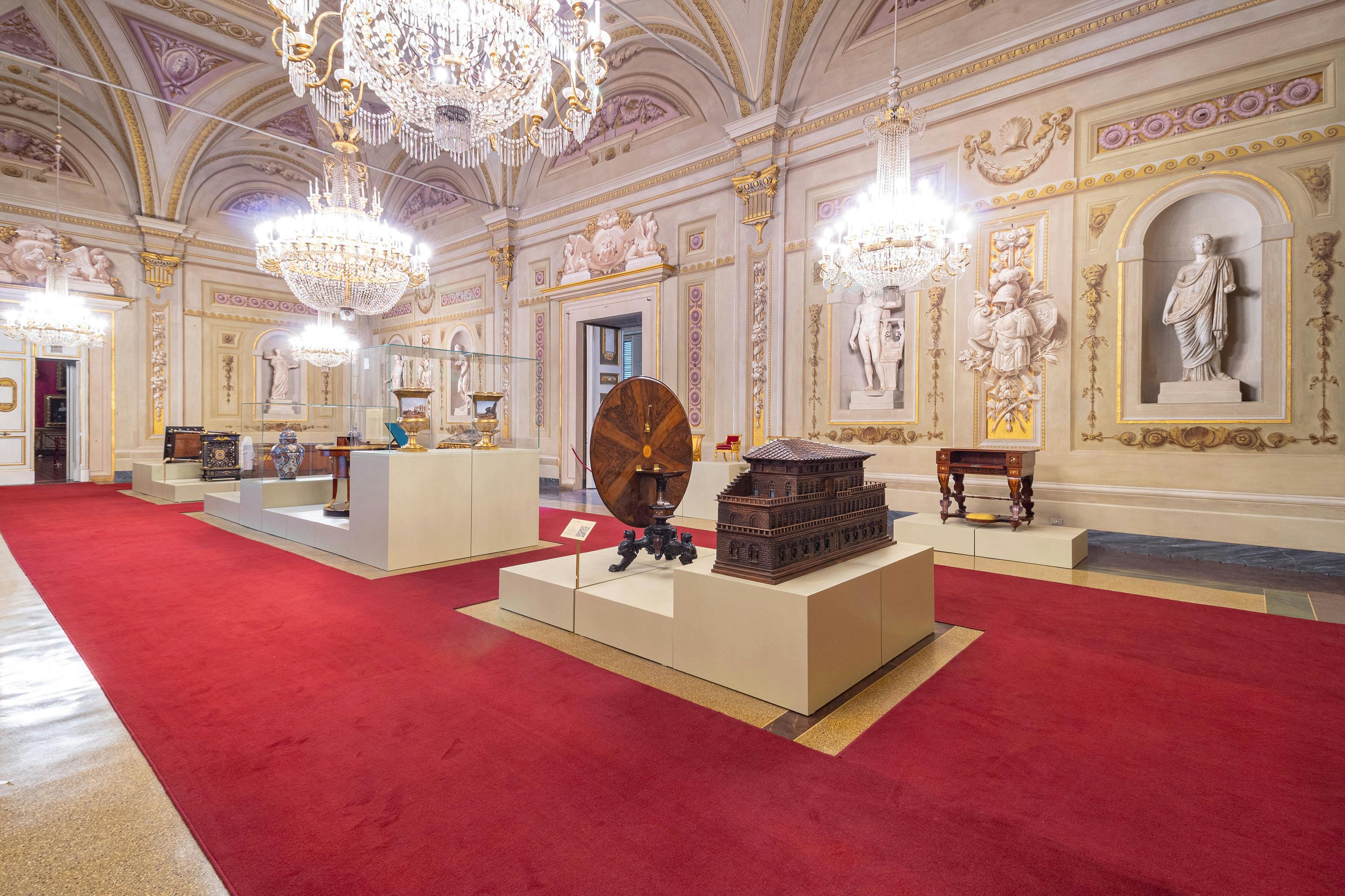 The Hall of Niches in Palazzo Pitti with an exhibition of furniture