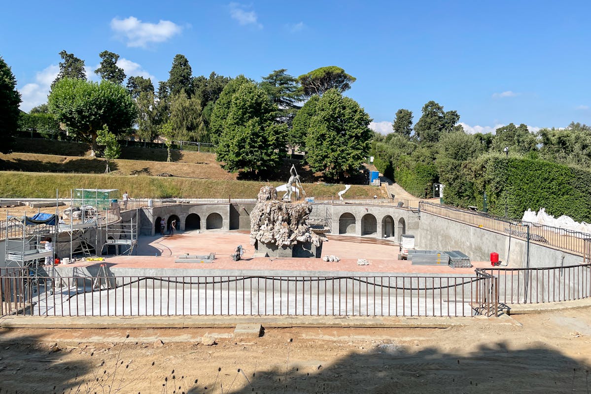 Giardino di Boboli, Fontana di Nettuno. Lavori in corso nel 2026.