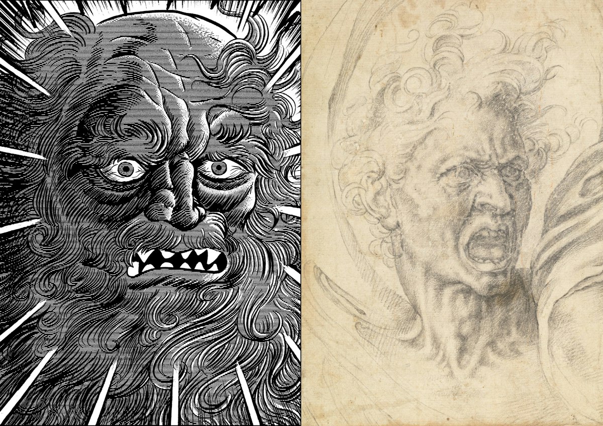 Image accompanying source report: Manga Meets Mannerism: Uffizi Pairs Go Nagai with Renaissance Drawings of Dante's Inferno