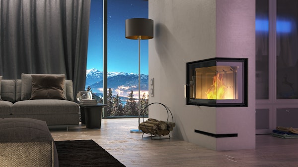 Vgradni kamin na drva s kotnim steklom DEFRO HOME INTRA SM BP SLIM