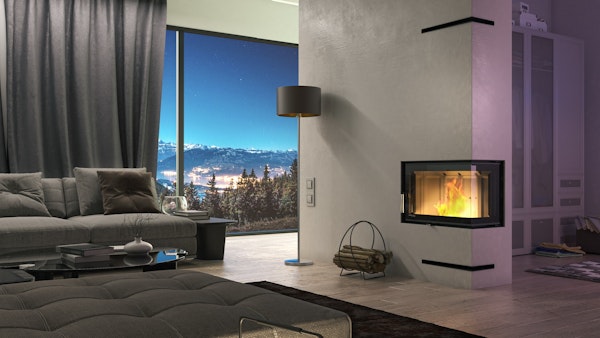 Vgradni kamin na drva s kotnim steklom DEFRO HOME INTRA SM BP SLIM