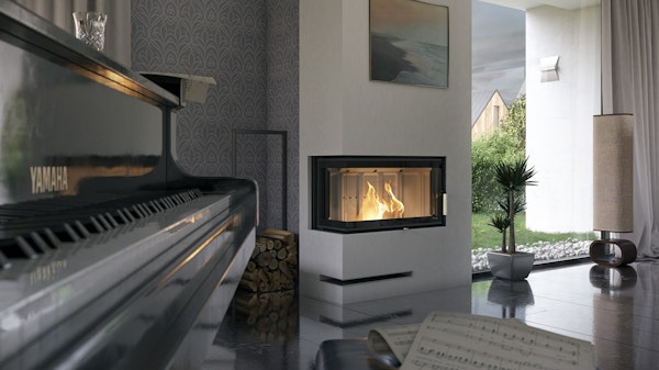 Vgradni kamin na drva s kotnim steklom DEFRO HOME INTRA SM BL SLIM