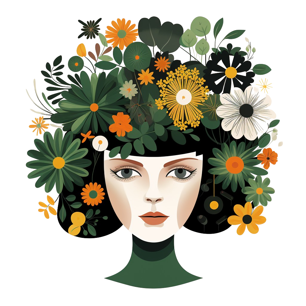 Image of a woman with flowers around her head