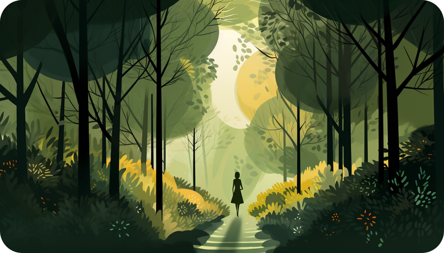 A woman walking on a path in a wood