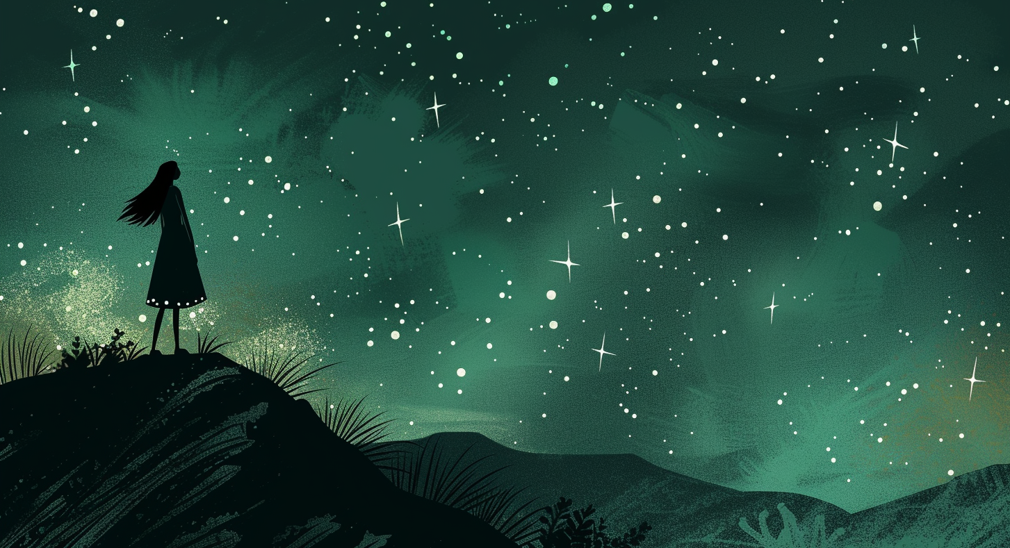 Woman gazing at a night sky